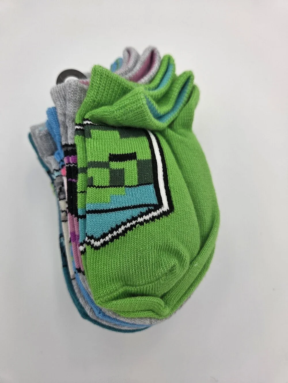 Kids Minecraft Black & Green No Show Socks XS/S (5.5-8.5) 6 Pairs Nwt